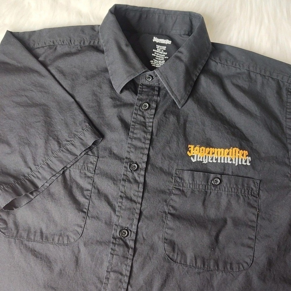 Jagermeister Button Down Shirt‎ Men XL Black Short Sleeve Embroidered Workwear